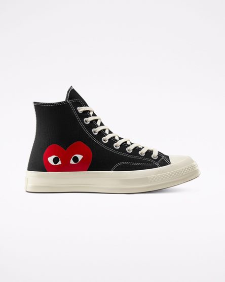 Women's Converse x Comme des Garçons PLAY Chuck 70 High Top Shoes Black / White / Red | AU 35489K